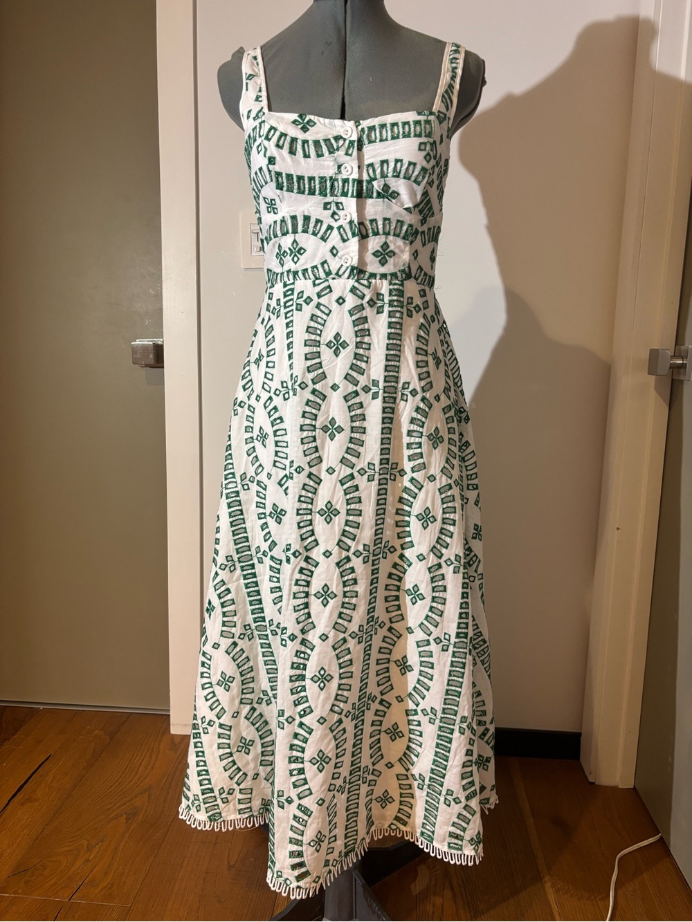 Moon River Green White Embroidered Eyelet Maxi Dress NWT